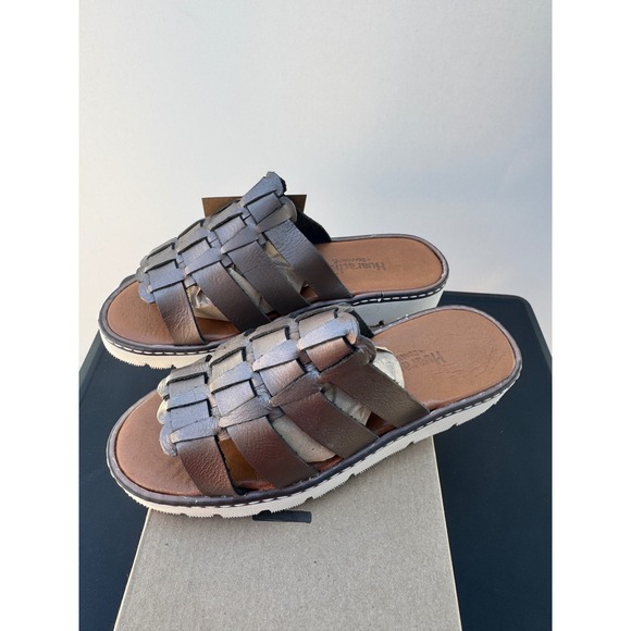 Bearpaw Huaraches Vanessa Gunmetal Woven Leather Slide Sandals Women's Sz 5 - Picture 1 of 7